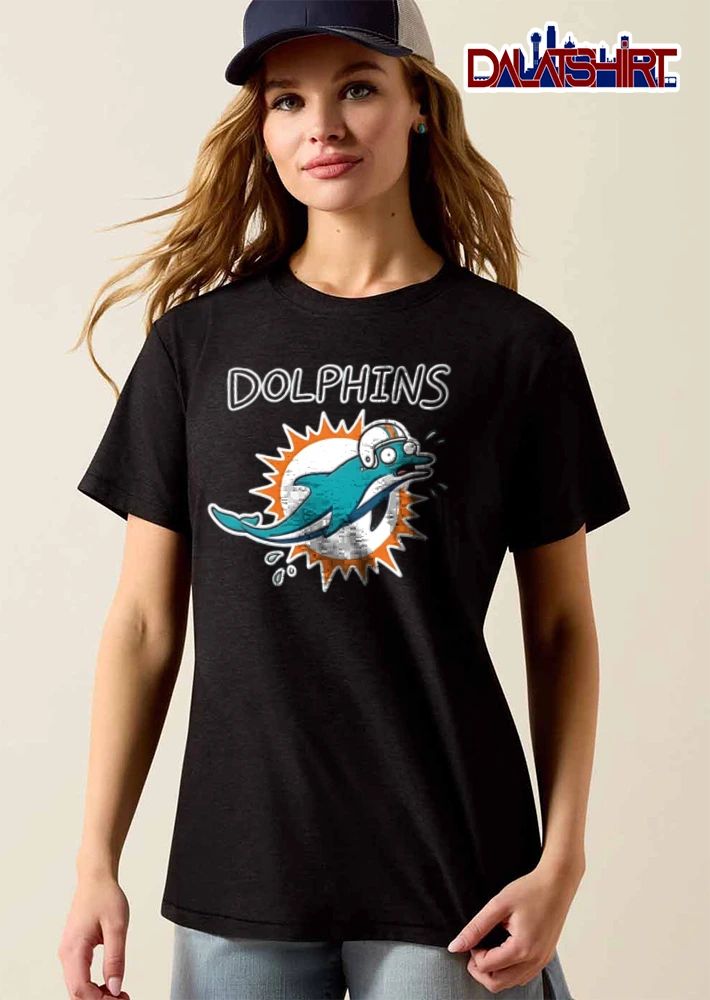 Miami Dolphins cartoon dolphin wearing football helmet meme shirt