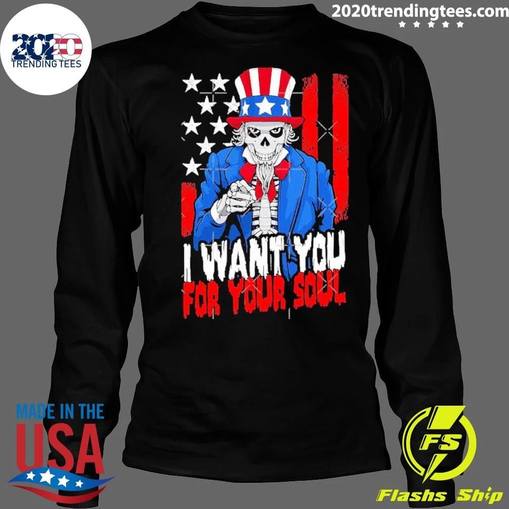 Patriotic Halloween Zombie Uncle Sam Want Soul USA I Want You For Your Soul Shirt