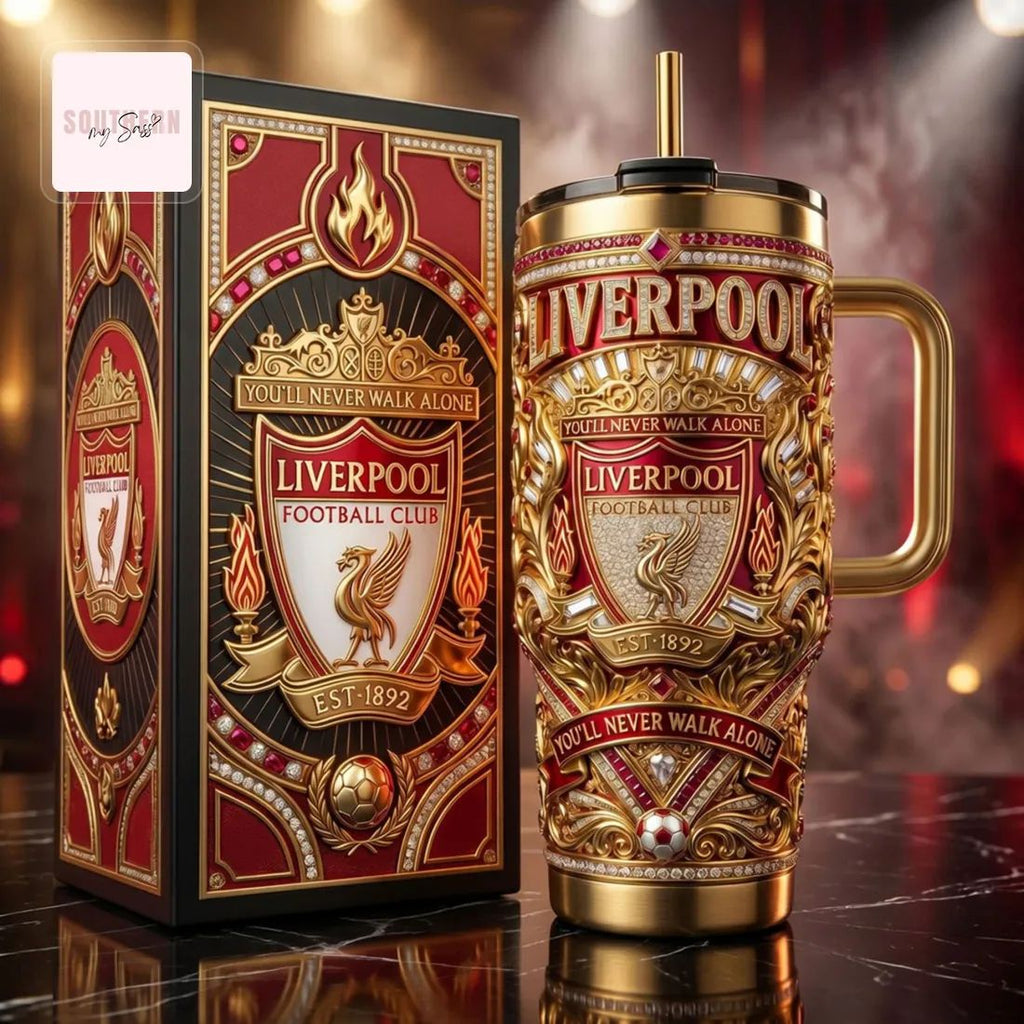 Liverpool Football Club Luxury Gold Red 40oz Insulated Tumbler With Handle