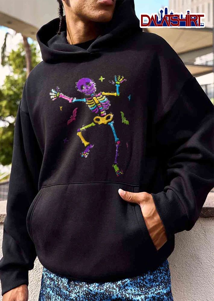 Skeleton dancing bats colorful sequin shirt