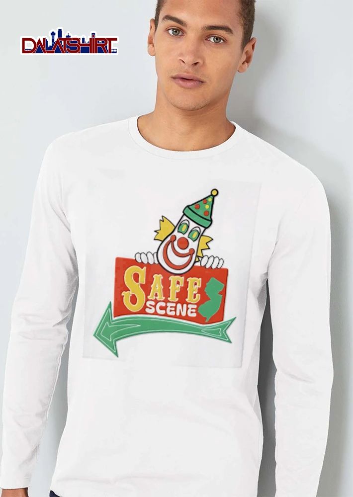 Safe Scene clown holding sign new jersey map shirt