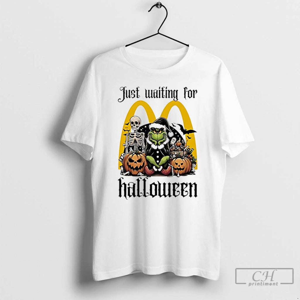 Classic Grinch Just Waiting For Mcdonalds Pumpkin Halloween 2025 T Shirts Hoodie Longsleeve
