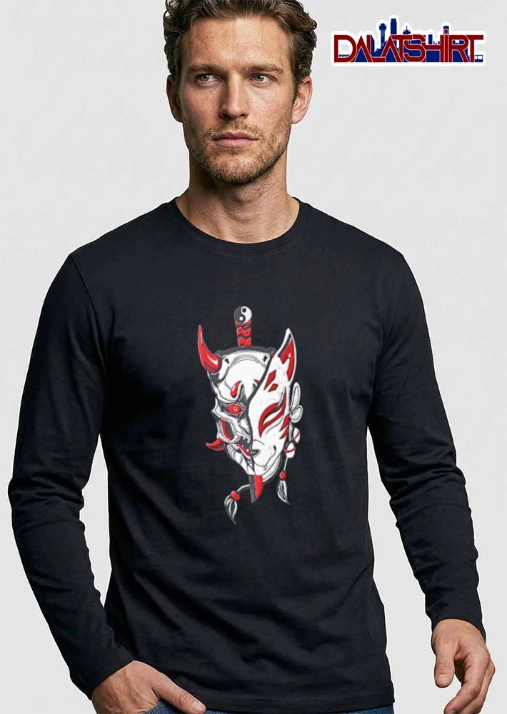 Oni kitsune mask split design shirt
