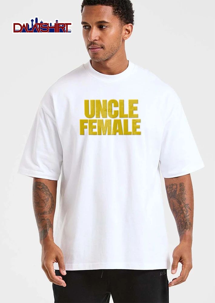 Uncle Female yellow bold block text shirt