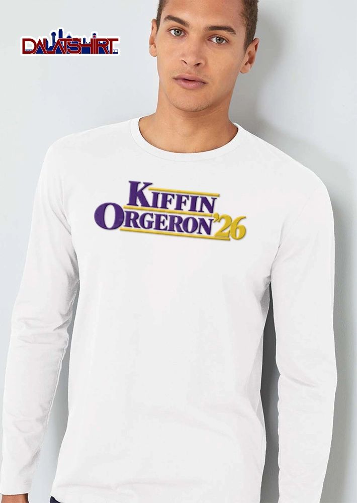 Kiffin Orgeron 26 purple and gold text design shirt