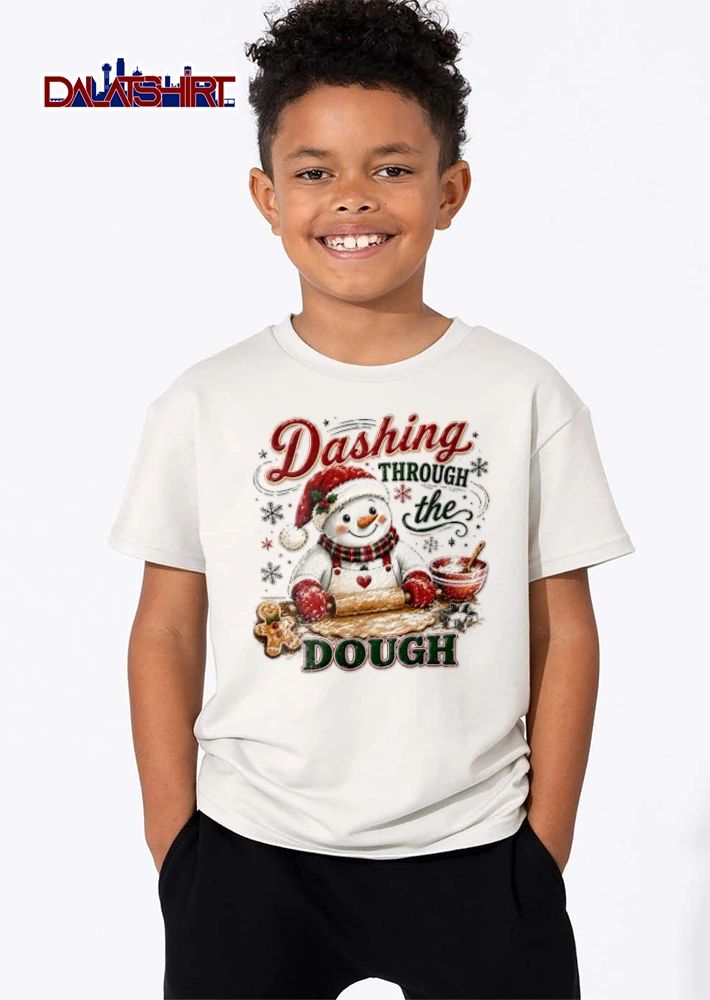 Dashing Through The Dough snowman baking gingerbread cookies cartoon shirt