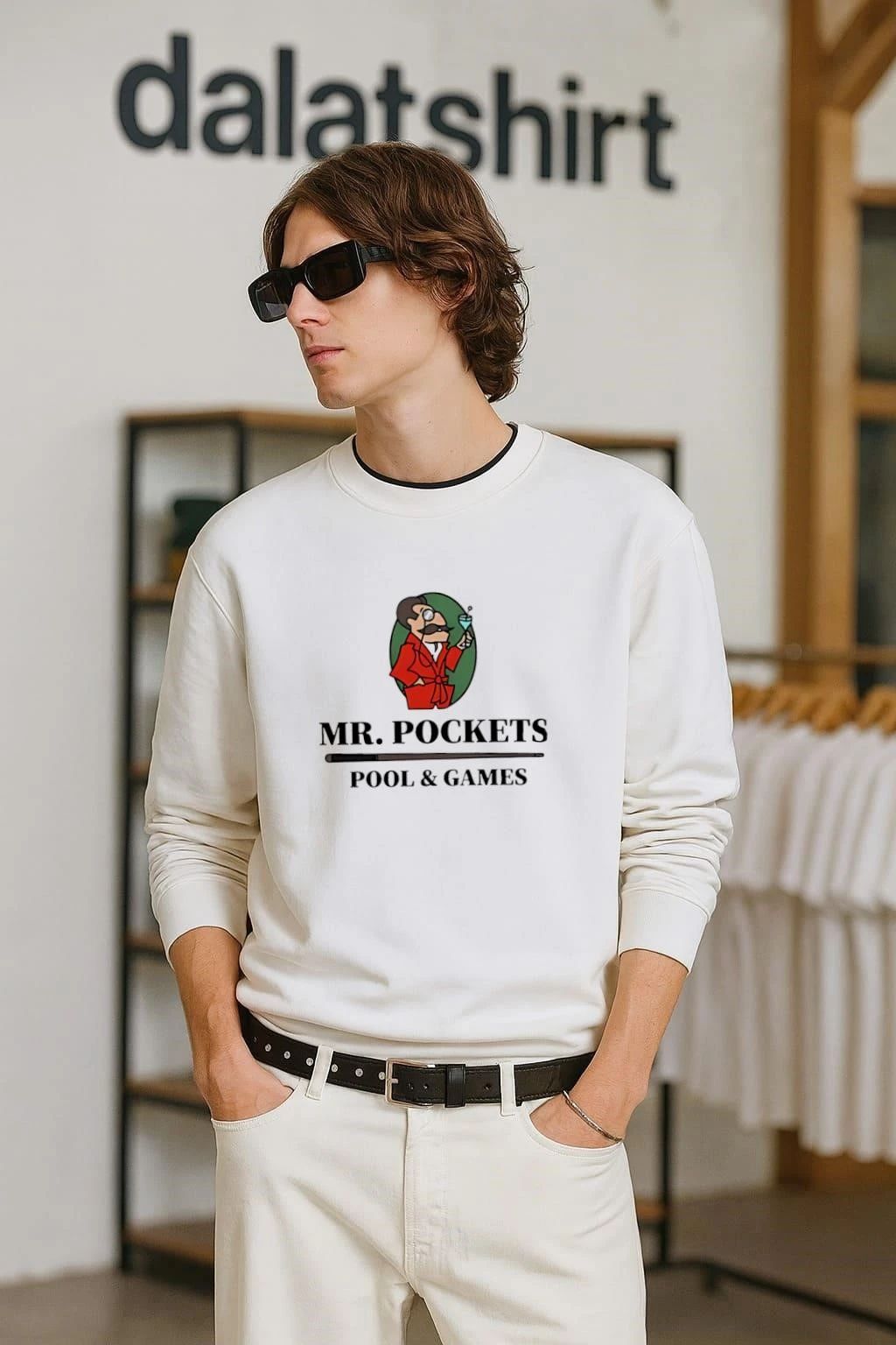 Mr. Pockets Pool And Games Monocle Mustache Man Billiard Cue shirt