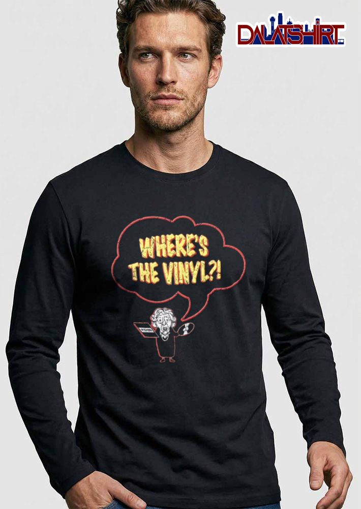 Tool Wheres The Vinyl Distressed Cartoon Lady Holding Record Speech Bubble shirt