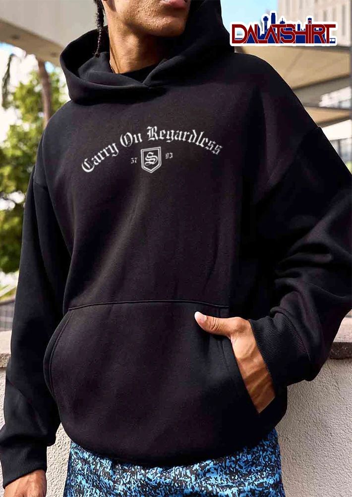 Carry On Regardless 57 93 old english font shield logo shirt