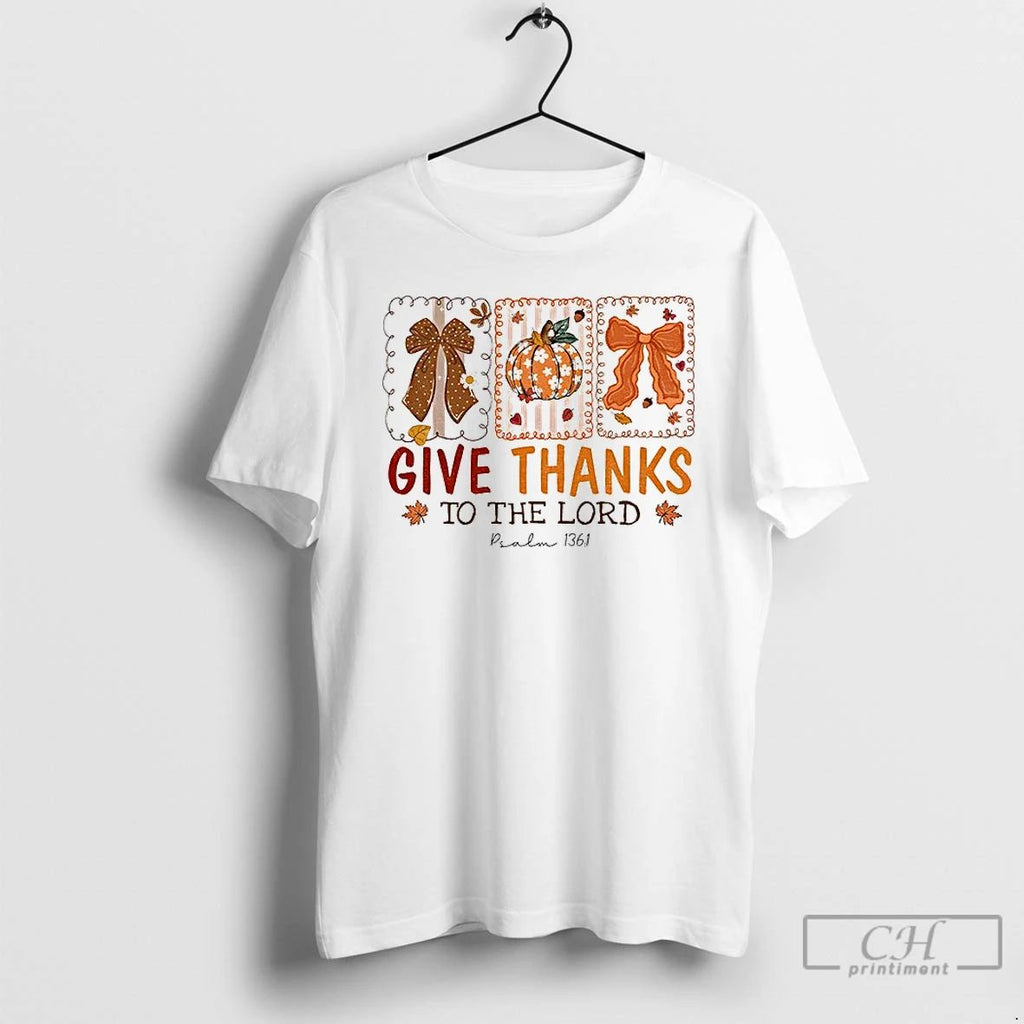 Give Thanks To The Lord Floral Christian Fall Coquette Bow Lace T Shirts
