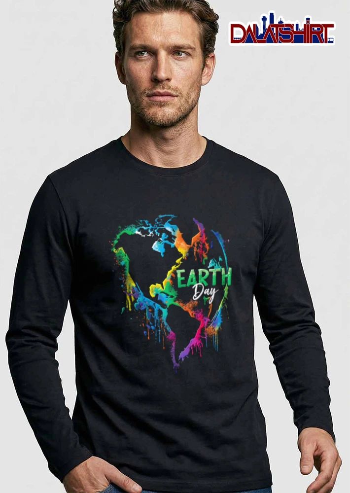Earth Day rainbow paint splatter world map shirt