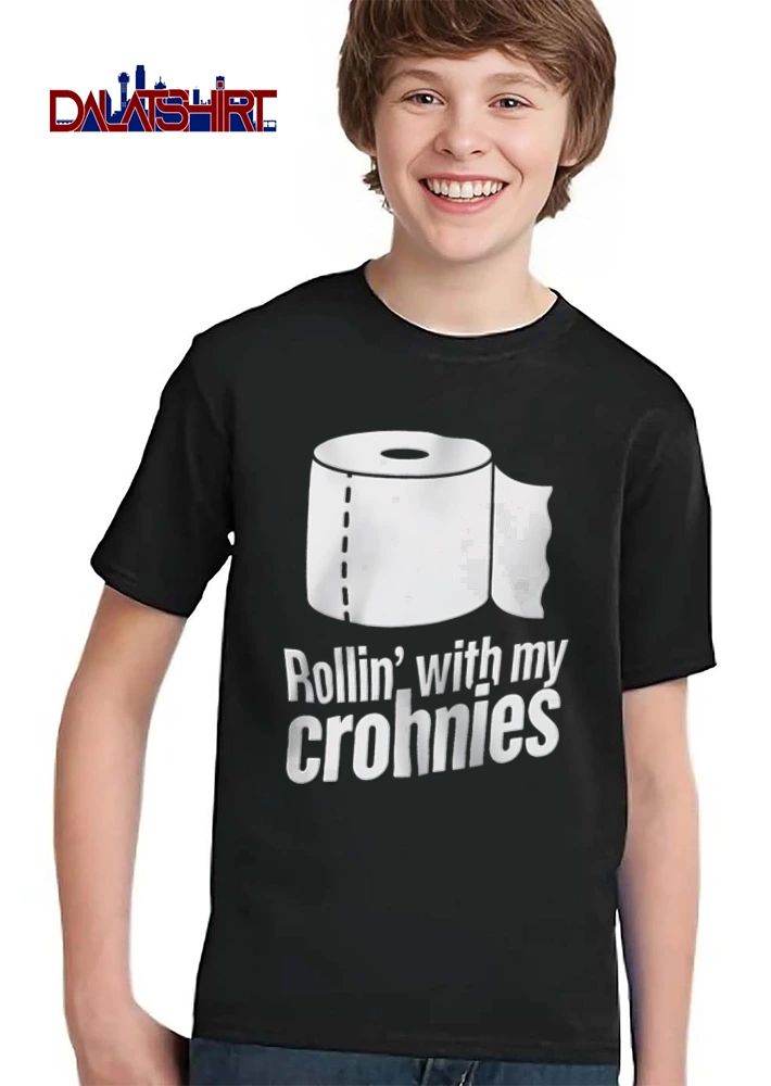 Rollin With My Crohnies toilet paper roll graphic illustration shirt