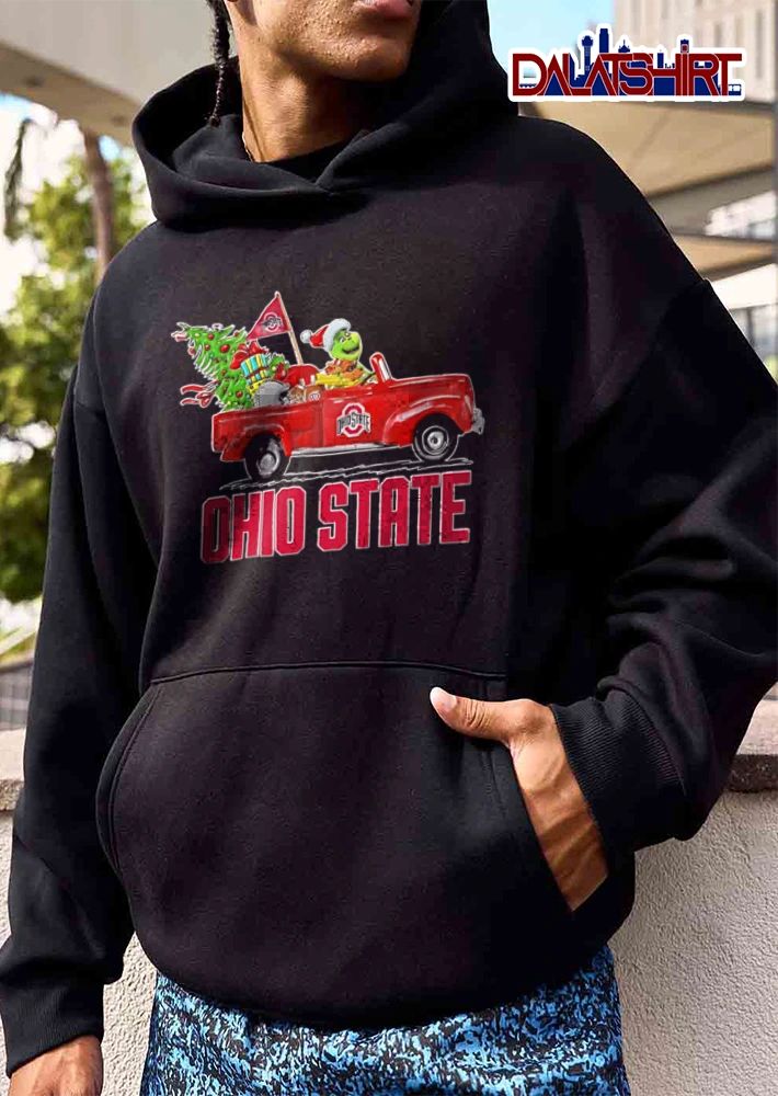 Christmas Ohio State Grinch driving red truck Christmas tree shirt