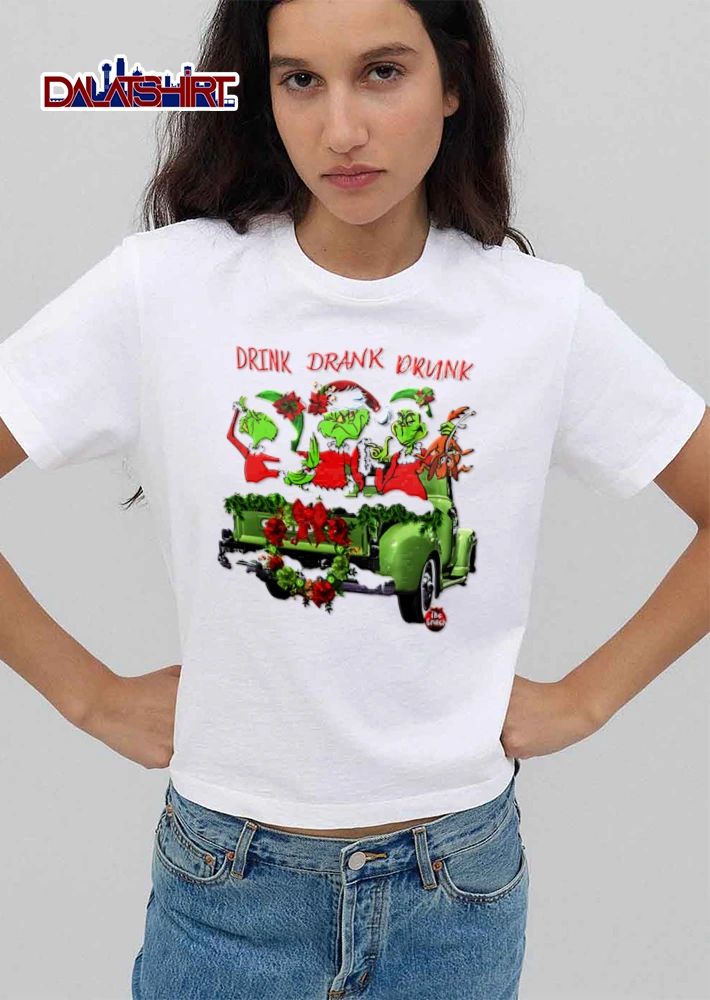 The Grinch Drink Drank Drunk three characters green truck shirt