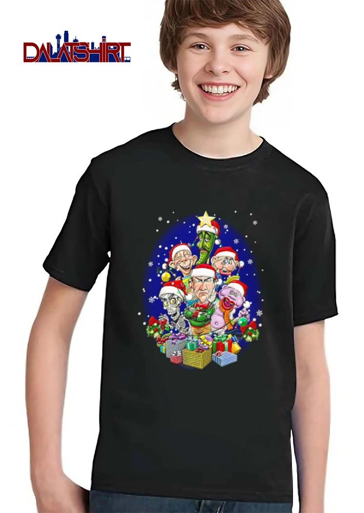 Caricature characters Christmas tree gifts shirt