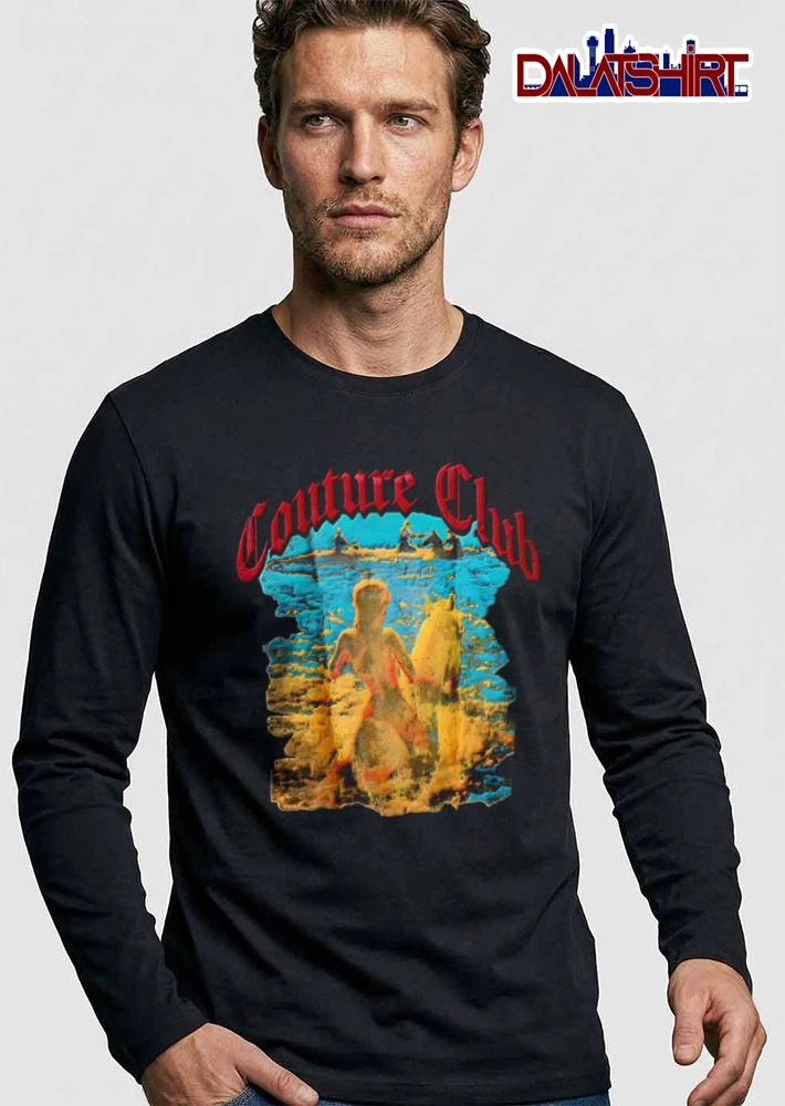 Couture Club woman riding horse painting style shirt