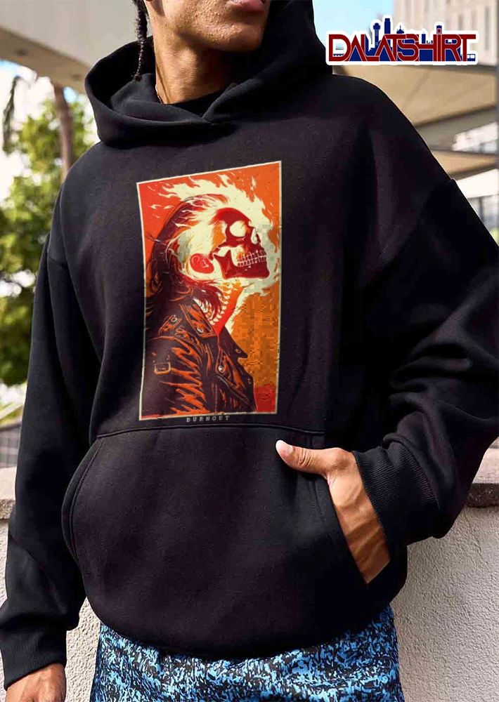 Burnout flaming skull man leather jacket shirt