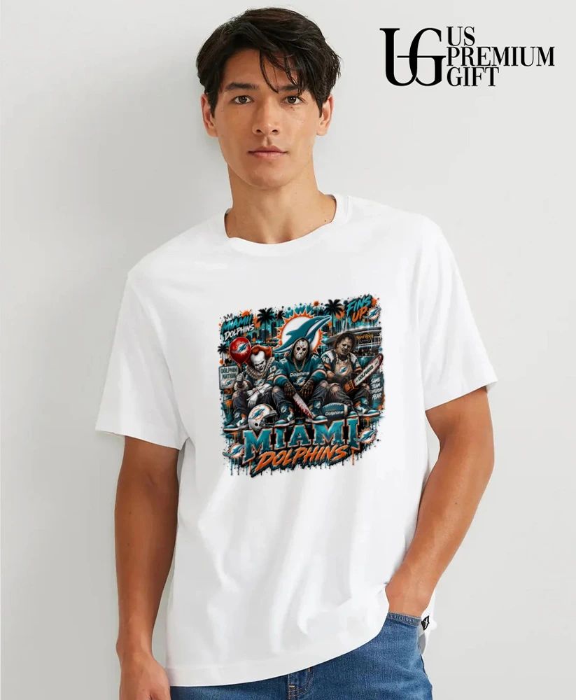Pennywise Jason Voorhees Leatherface Miami Dolphins Fins Up Dolphin Nation Halloween shirt
