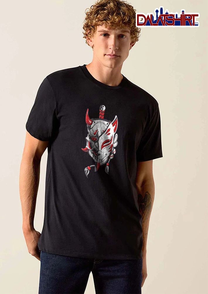 Oni kitsune mask split design shirt
