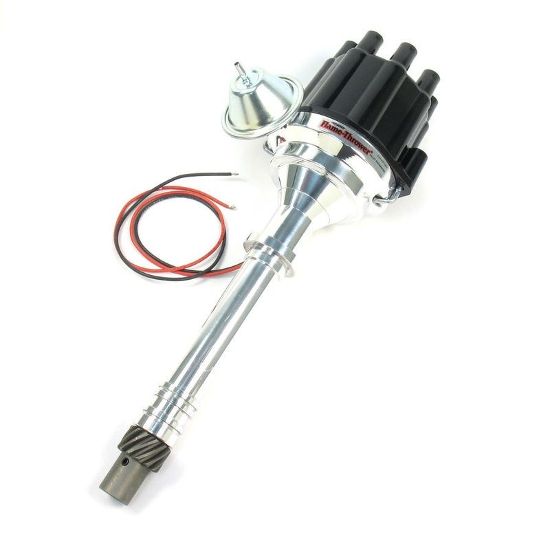 Pertronix D100700 Distributor FlameThrower Plug N Play Billet Magnetic Pickup Vacuum Advance Socket Style Black Chevy V8 Each