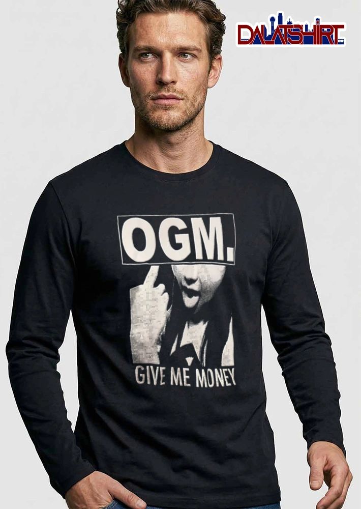 OGM Give ME Money person raising middle finger halftone shirt