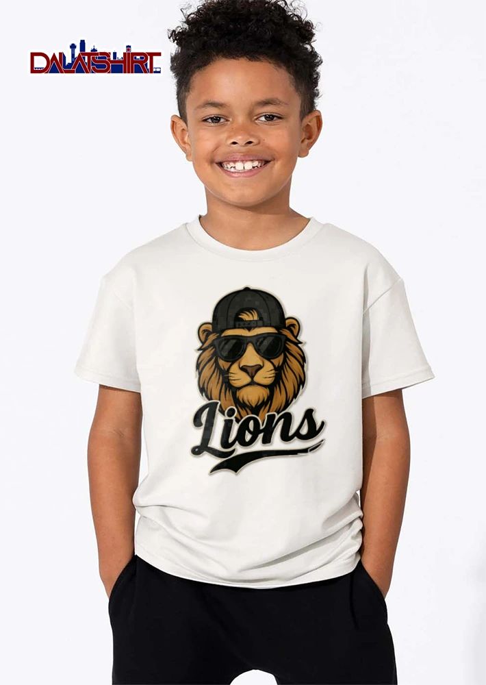Detroit Lions lion wearing sunglasses baseball cap shirt
