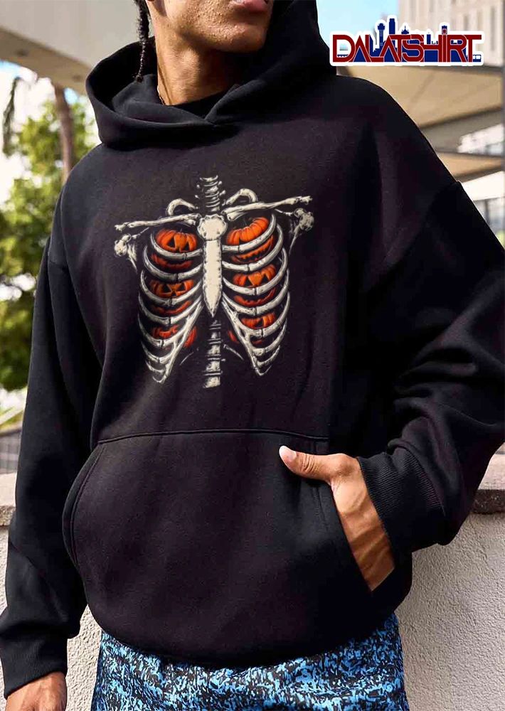 Human ribcage containing jack O lanterns shirt
