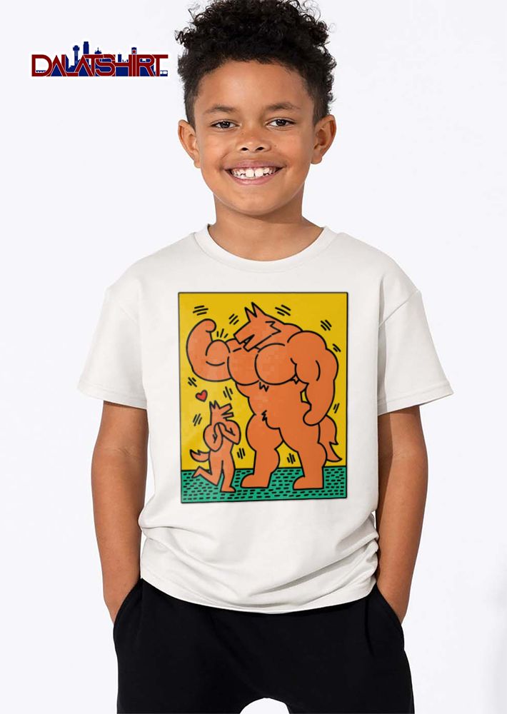 Giant Muscular Anthro Wolf Flexing Bicep Cartoon Line Art shirt