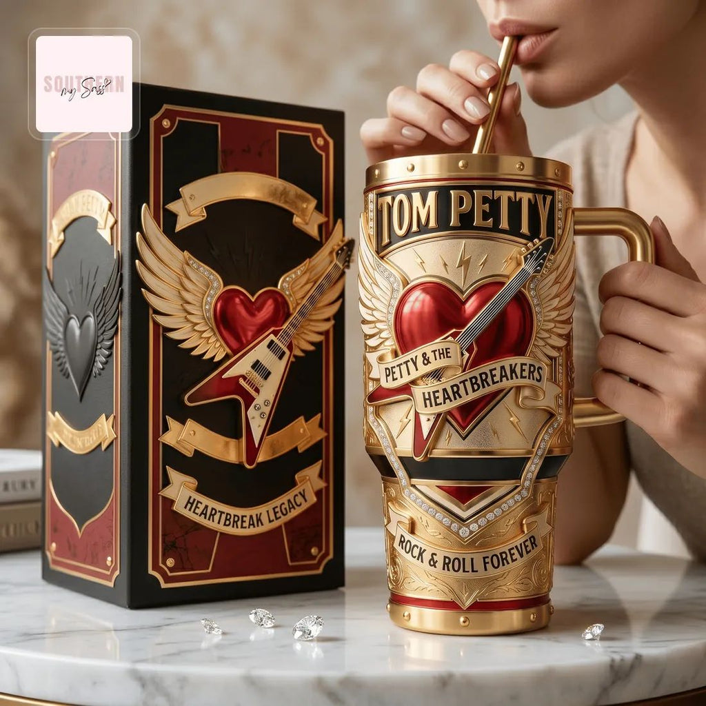 Tom Petty & The Heartbreakers Heartbreak Legacy Premium Gold 40oz Insulated Tumbler With Handle