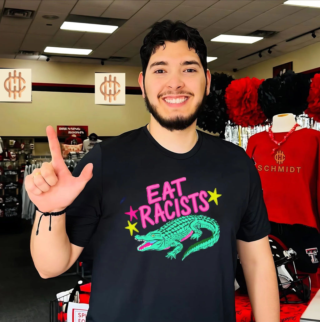 Eat Racists crocodile illustration shirt