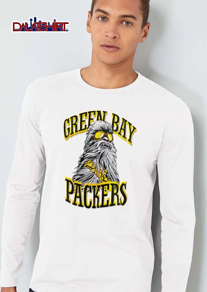Green Bay Packers Chewbacca wearing goggles illustration style shirt
