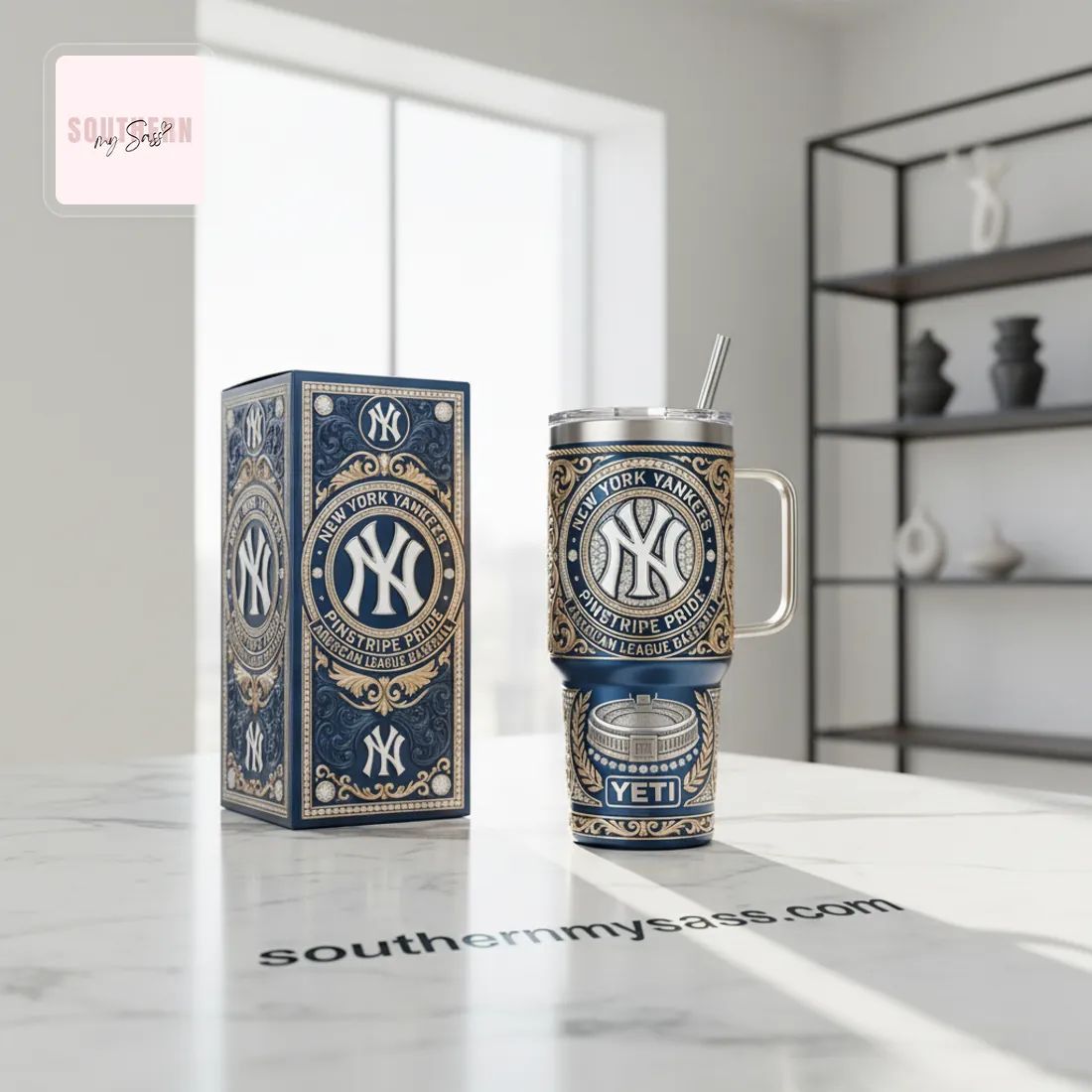 New York Yankees Pinstripe Pride Luxury YETI 40oz Tumbler with Handle