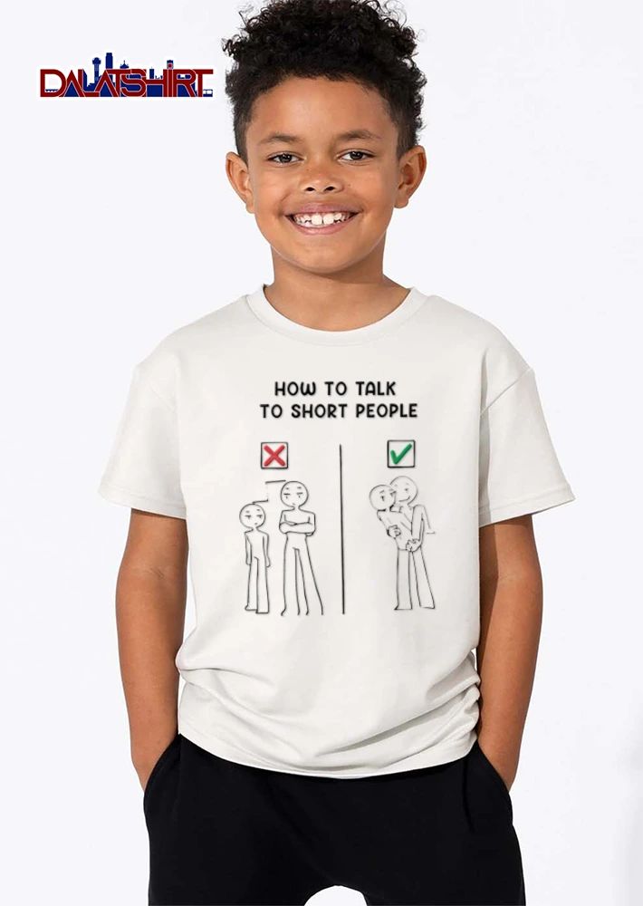 How To Talk To Short People stick figures comparing heights lifting shirt