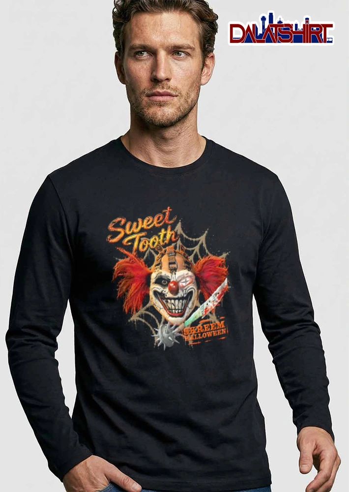 Sweet Tooth Skreem Halloween evil clown mask red hair maces shirt
