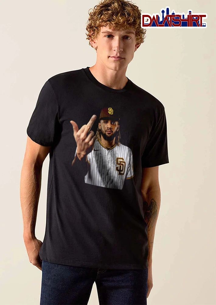 San Diego Padres Fernando Tatis man wearing baseball jersey middle finger shirt