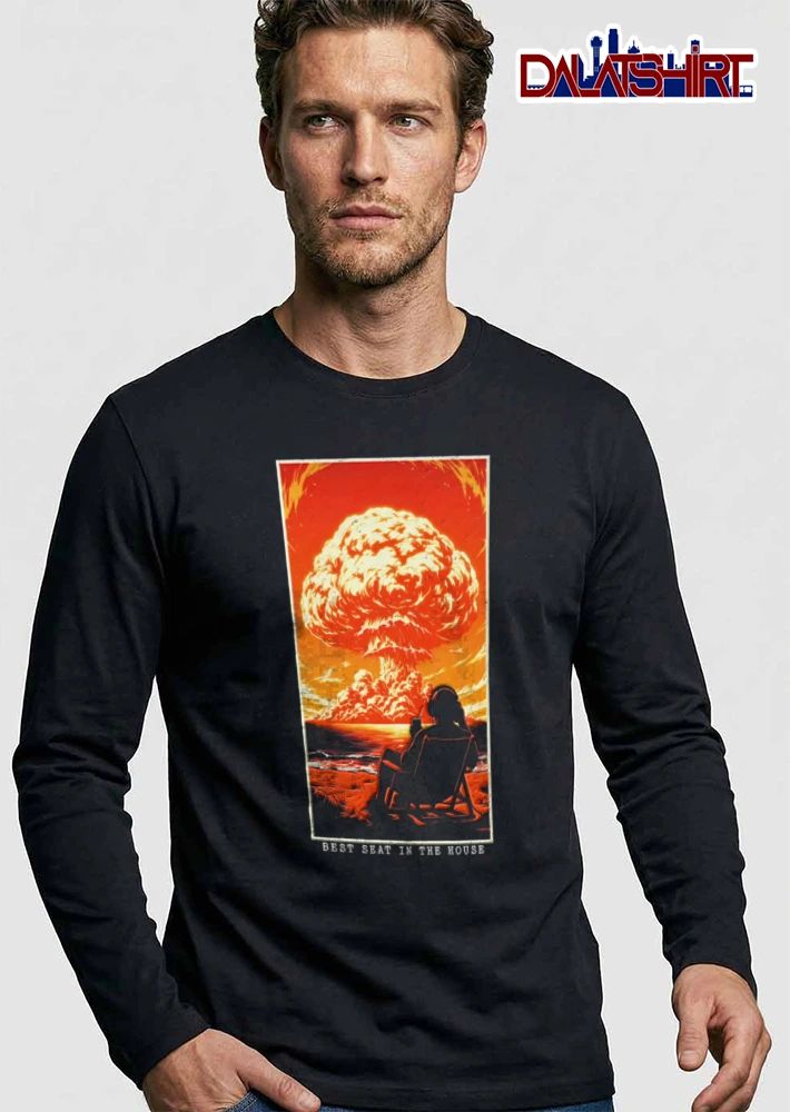 Seat In The House person wearing headphones sitting beach mushroom cloud explosion shirt