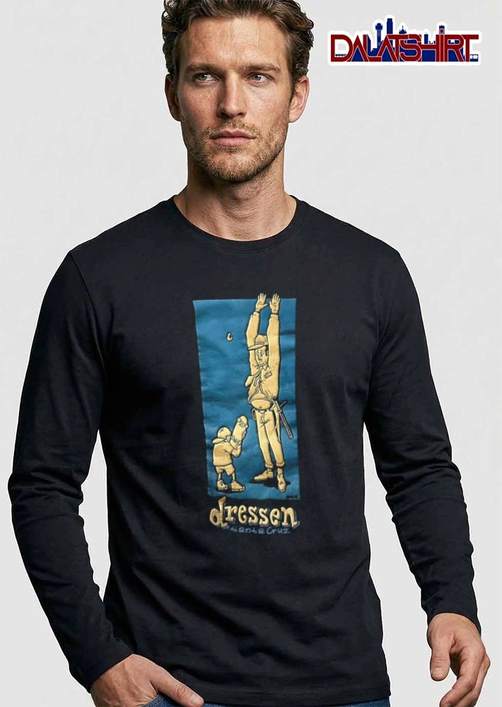 Santa Cruz Bill Dressen security guard hands up skateboarder shirt