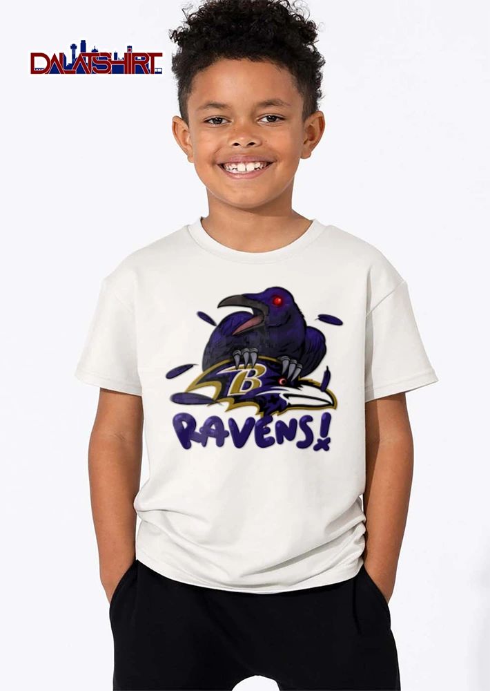 Baltimore Ravens raven bird perched on logo shirt