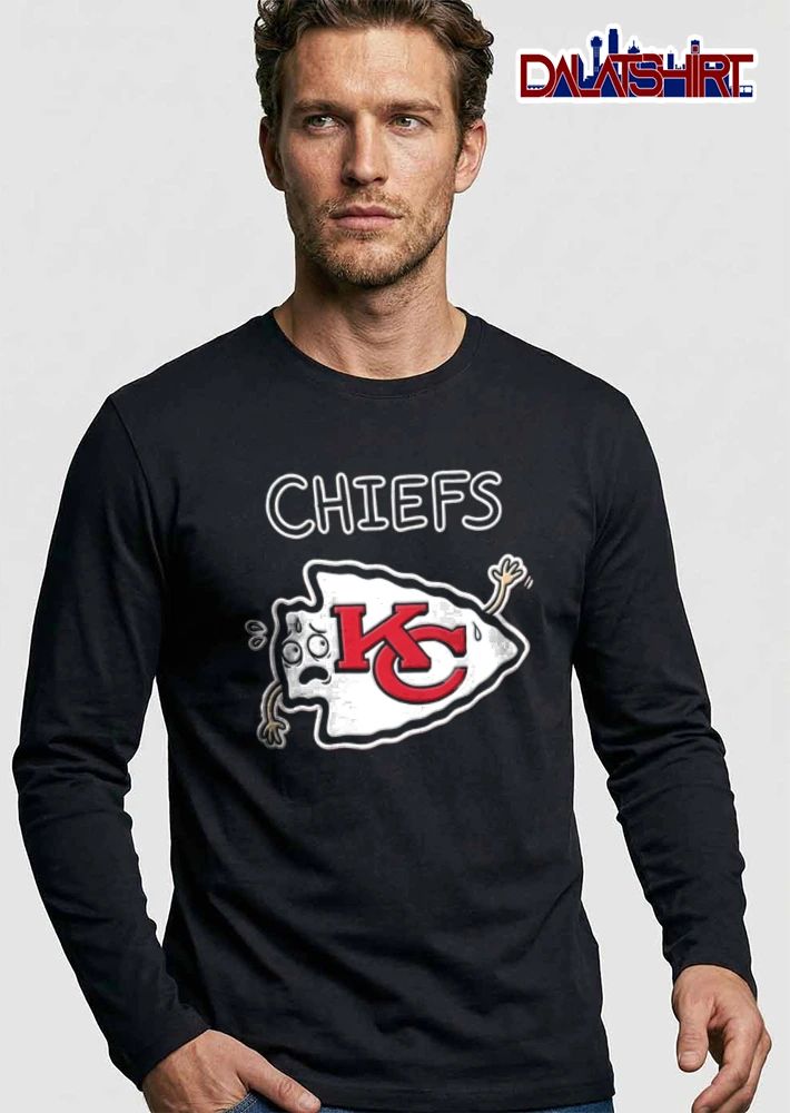 Kansas City Chiefs cartoon arrowhead mascot sweating waving shirt