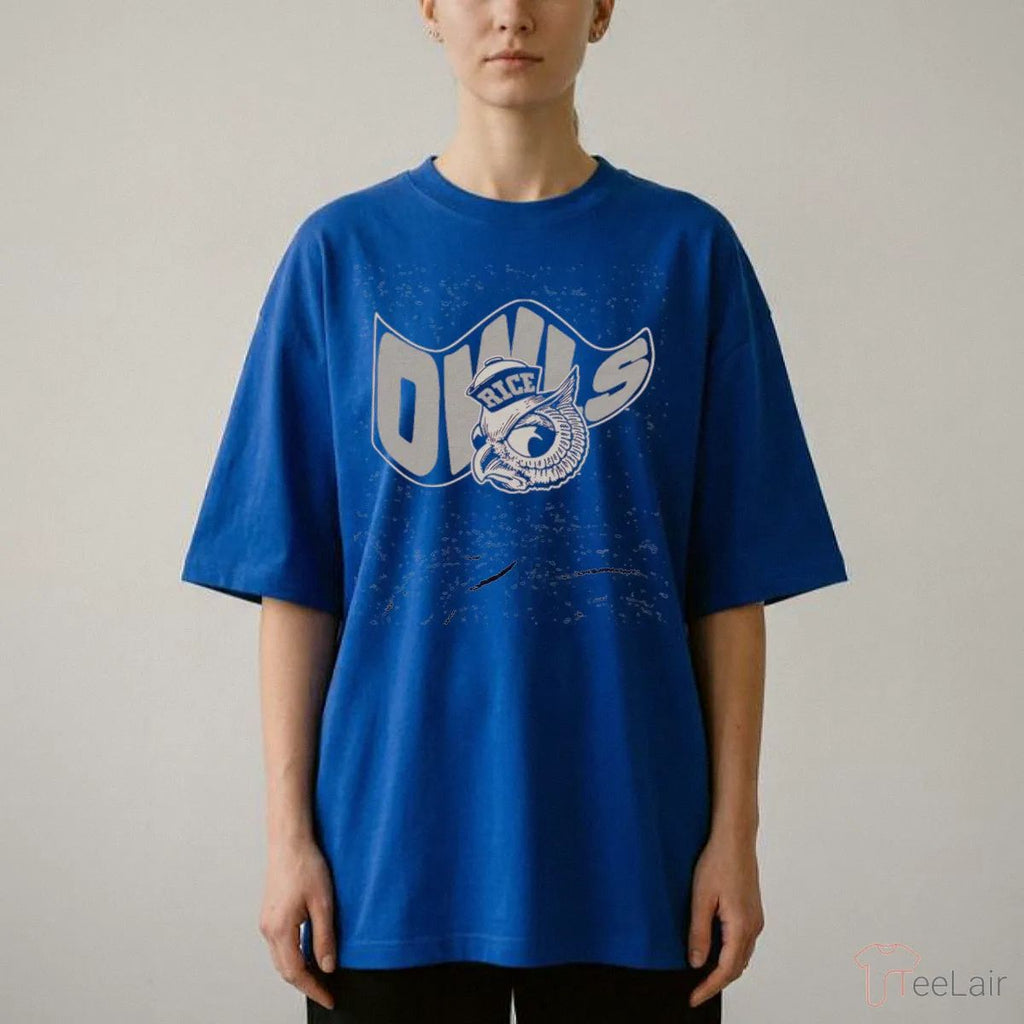 Rice Owls Waving Flag Heather Navy T-Shirt
