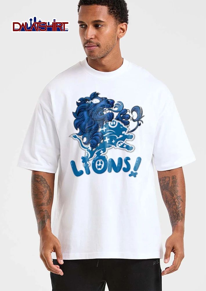 Detroit Lions blue lion mascot logo illustration shirt