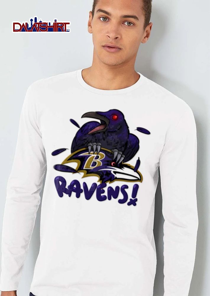 Baltimore Ravens raven bird perched on logo shirt