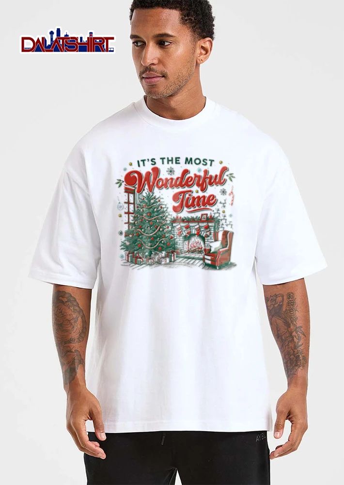 Its The Most Wonderful Time Christmas tree fireplace stockings armchair shirt