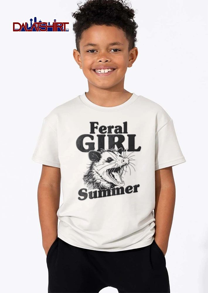 Feral Girl Summer hissing opossum illustration grey background shirt