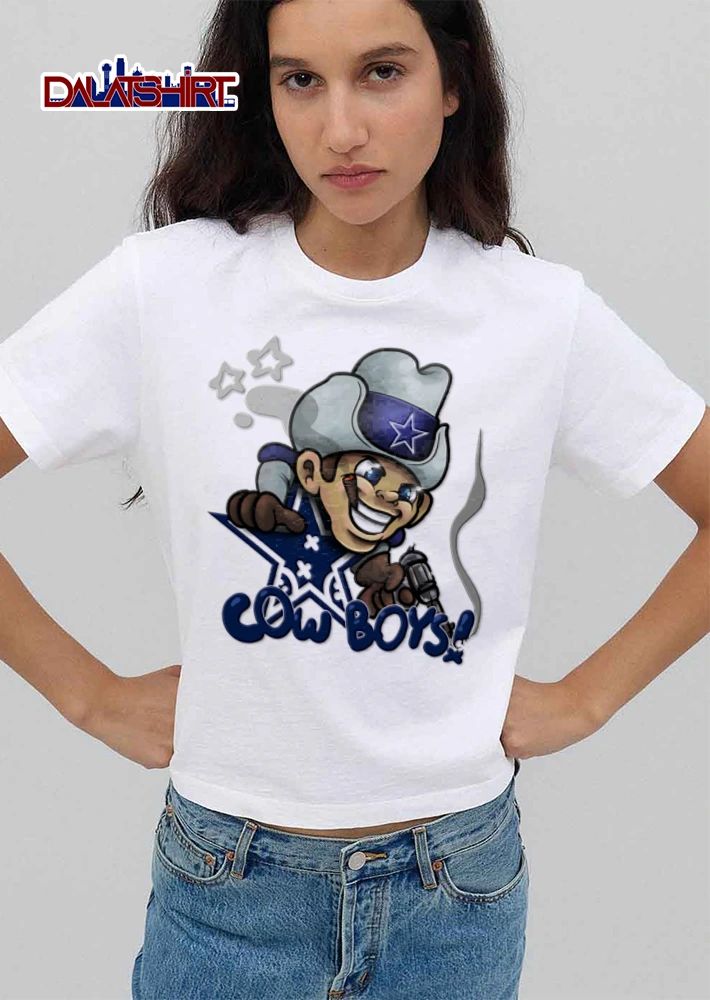 Dallas Cowboys Tyrus Wheat 59 cartoon cowboy holding revolver cigar shirt