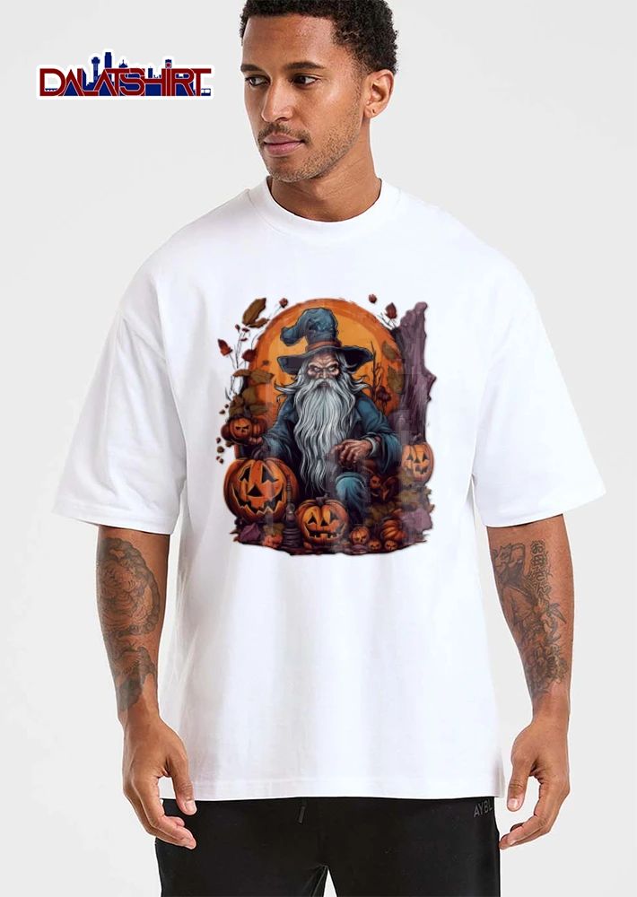 Wizard long beard holding pumpkin shirt