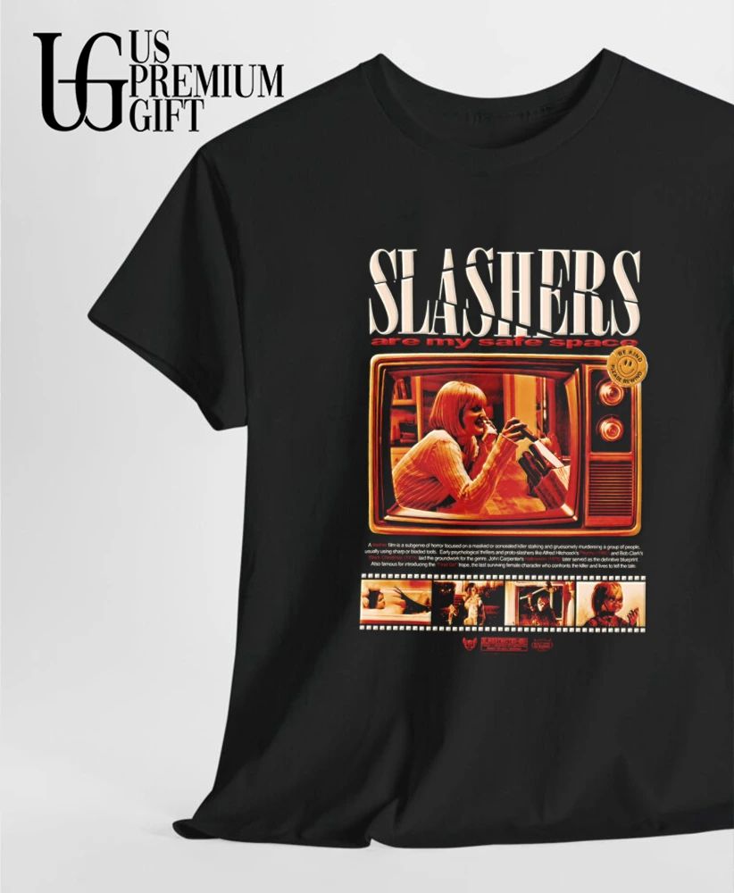 Slashers Are My Safe Space Halftone Horror Movie Collage T-shirt