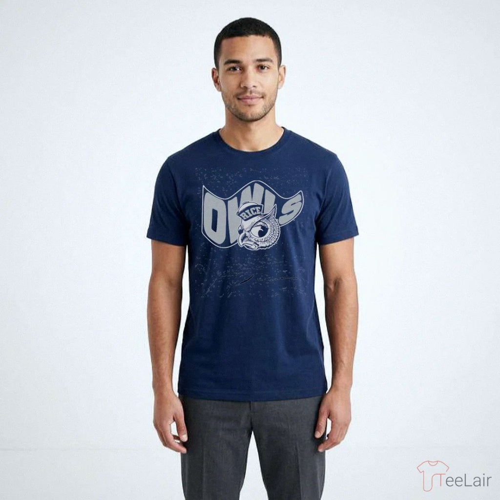 Rice Owls Waving Flag Heather Navy T-Shirt