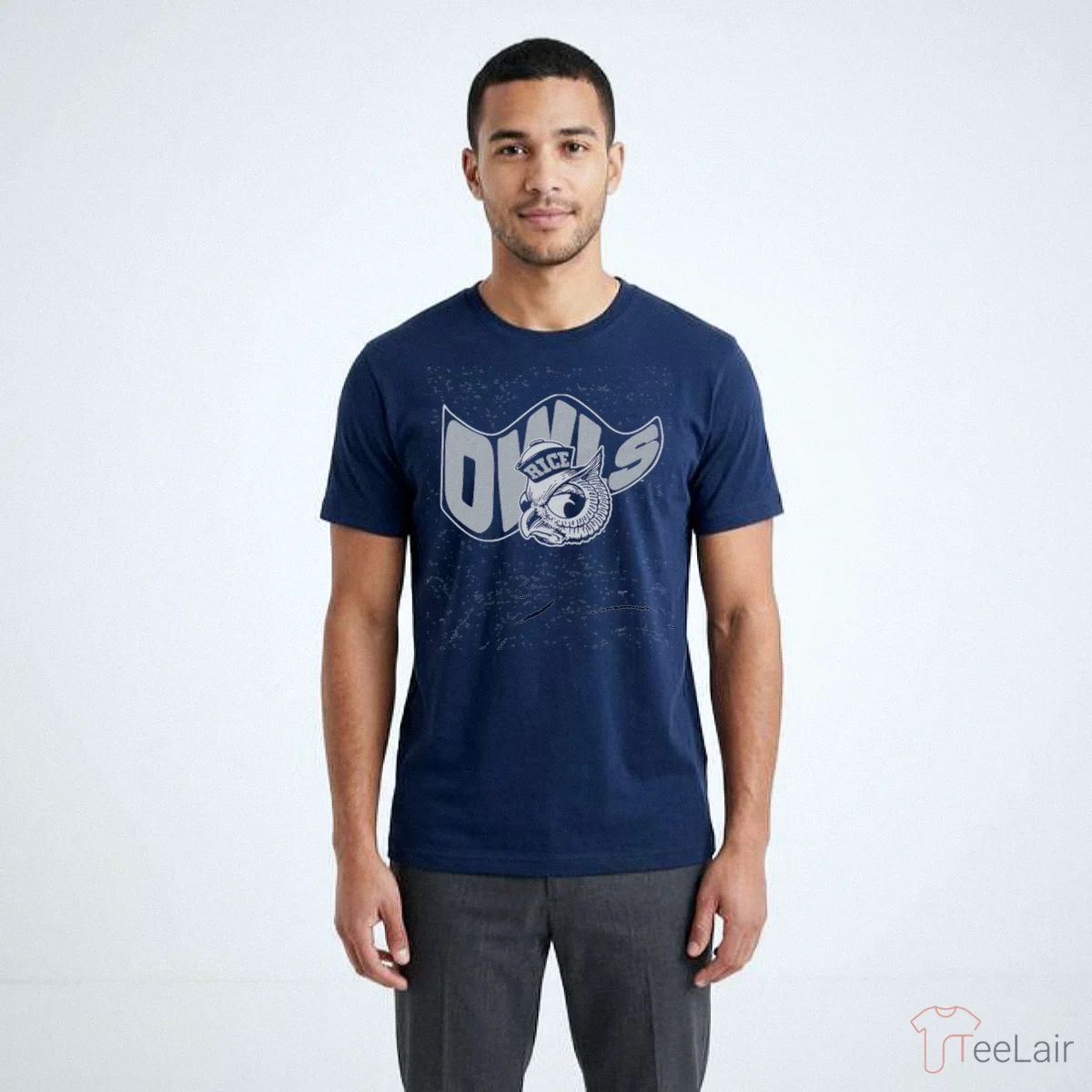 Rice Owls Waving Flag Heather Navy T-Shirt