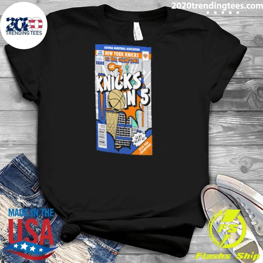 Youth Stadium Essentials Knicks 2026 NBA Champions Knicks in 5 Comic Book Tee Shirt